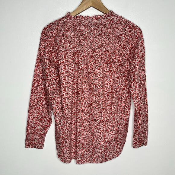 J. Crew Liberty Fabrics Chamomile Ruffle Neck Popover Top Womens 2 Red Floral - Picture 8 of 9